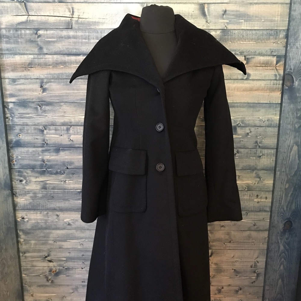 Long draped collar wool coat